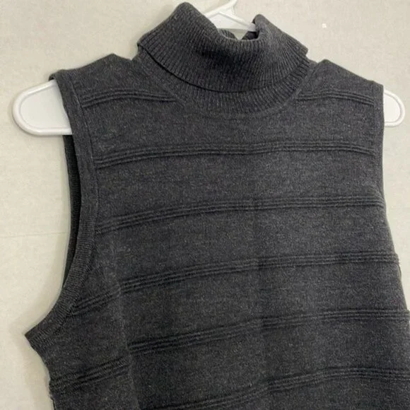 Calvin Klein Sweater Dress, Sleeveless Turtleneck, Matching Belt, Gray, Large - Picture 3 of 10